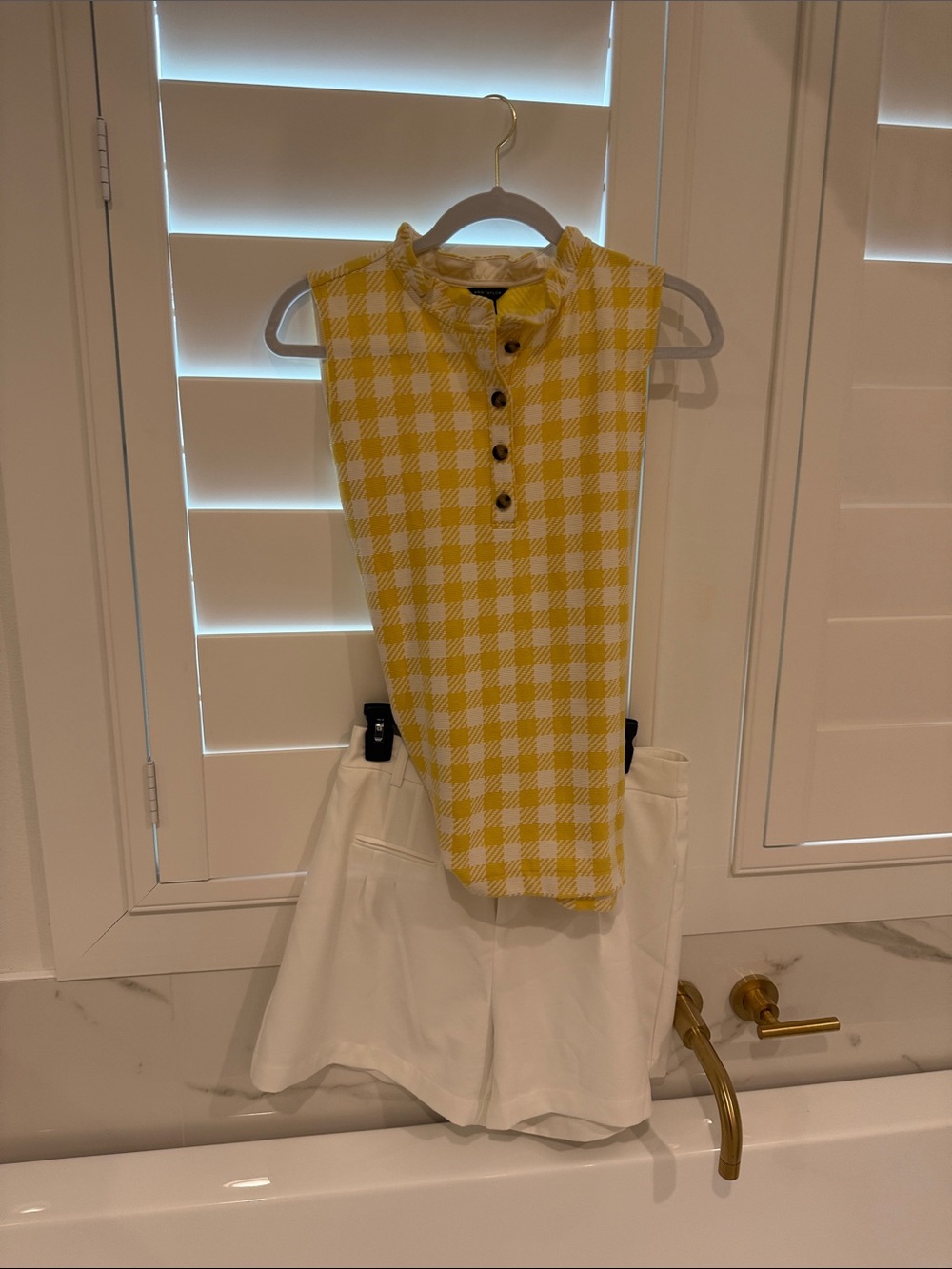 Ann Taylor Yellow and White Gingham Sleeveless Button Tank